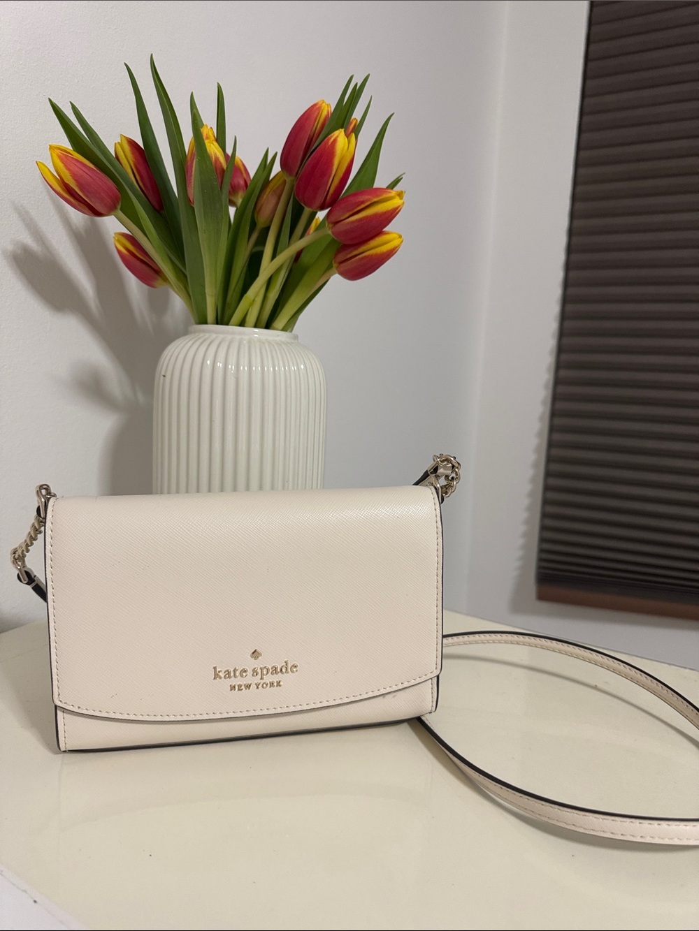 kate spade Cream Leather Crossbody with Gold Logo